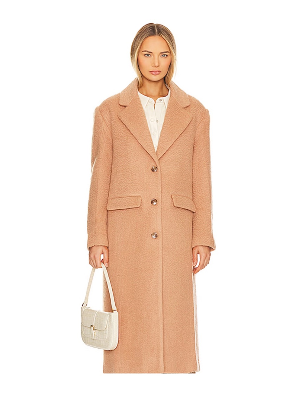 ASTR The Label Dusty Rose Pink Boucle Long Wool Blend Coat Small